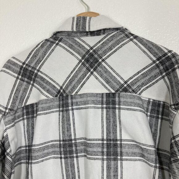 HFX Jacket Women's Medium White Black Plaid Button Up Flannel Shirt Shacket - Picture 10 of 15